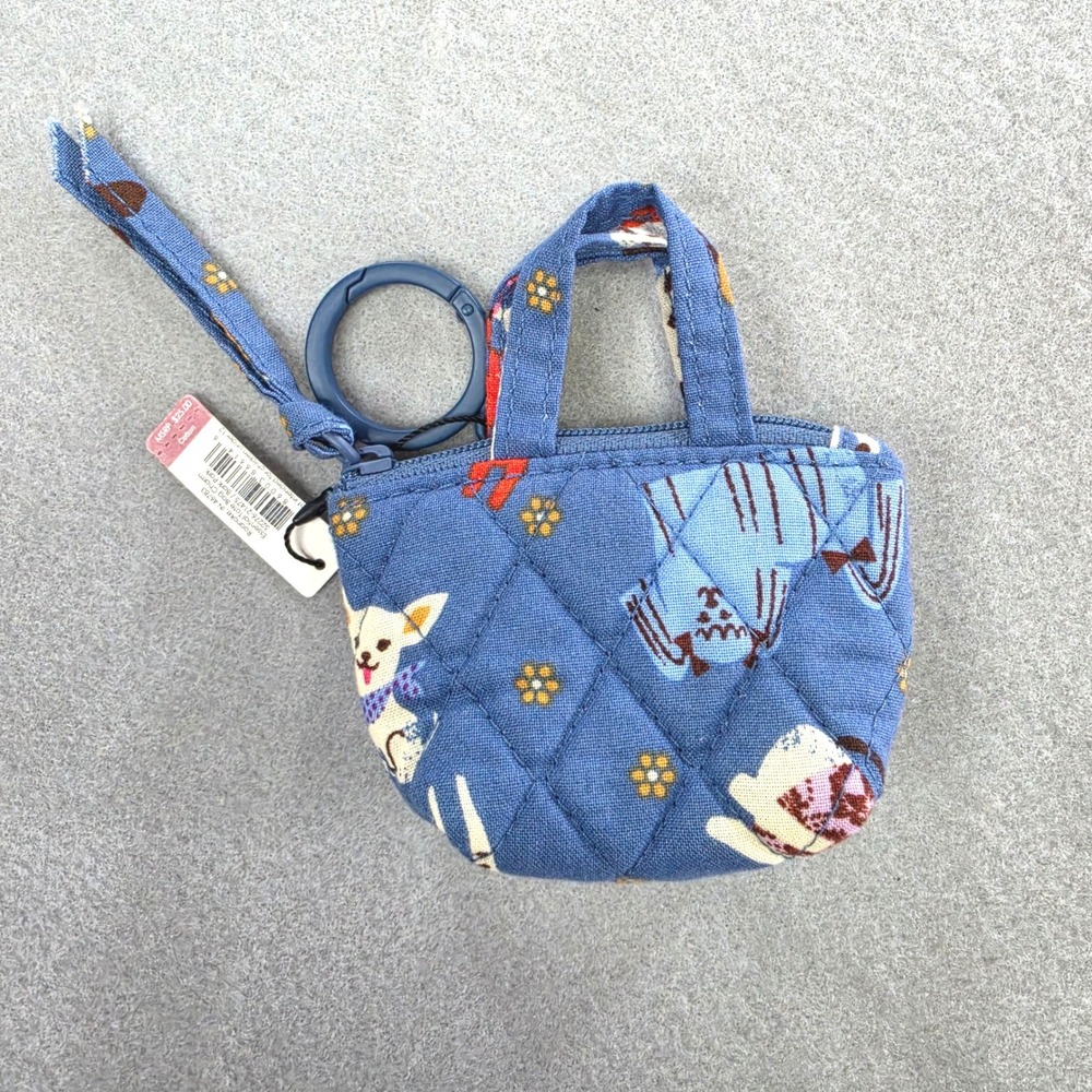 NWT Vera Bradley Bark Park Dog Print Coin Purse Charm Quilted Pouch Blue